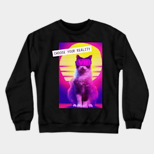 Retro Katze Virtual Reality Vaporwave Techno Party Crewneck Sweatshirt